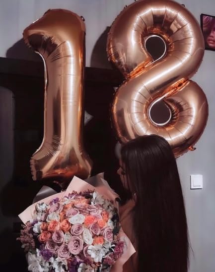 Helium Foil Rose Gold Number 8 Balloon 40 Inch, Mylar Eight Numbers 8 18 28 38 48 58 80 88 Birthday Balloons, Rose Gold Women Men Anniversary Graduations Party Supplies