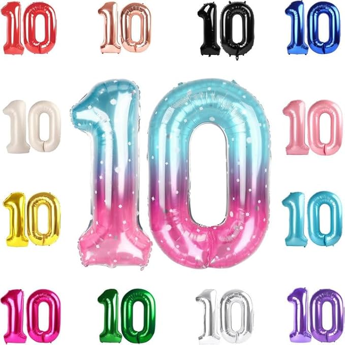 10 Balloon Number, Starry Sky Number 10th Birthday Balloons 40 Inch, 10 Years Old Starry Sky Birthday Decorations for Boys Girls, 10th Anniversary Decorations