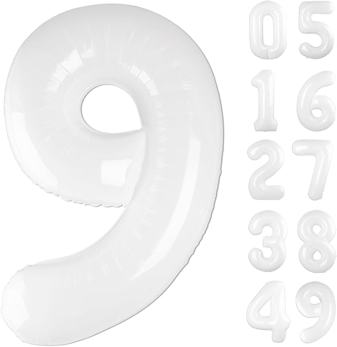 40 Inch Big White 9 Balloon Number, Jumbo Giant Happy 9th 19 29 39 49 99 Birthday Party Decorations, White Large Nine Mylar Foil Anniversary Birthday Party Engagement Decorations