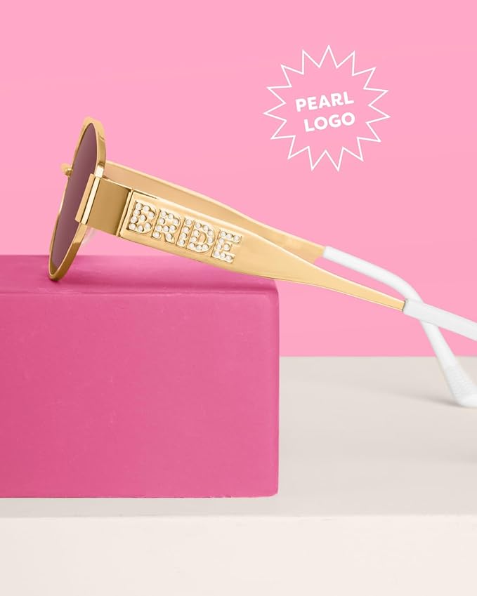 xo, Fetti Gold Metal Bride Sunglasses | Bachelorette Party Pearl Sunnies, Engagement Decorations, Bridal Shower Accessory, Bach Supplies, Bridesmaid Favors, Bride To Be Gift