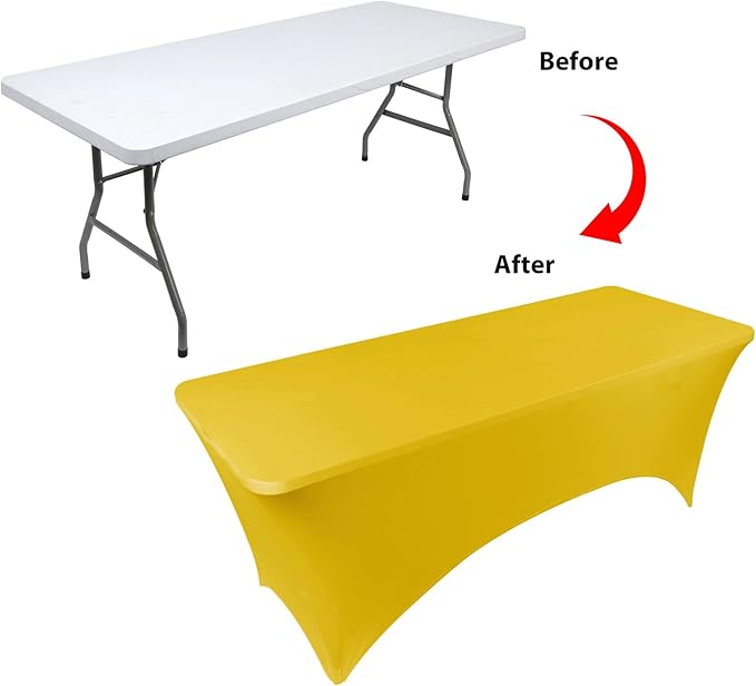 4ft Table Cover Fitted, Yellow Spandex Table Covers, Washable and Wrinkle Resistant Stretch Tablecloths Rectangle for Events, Wedding, Banquets, Parties