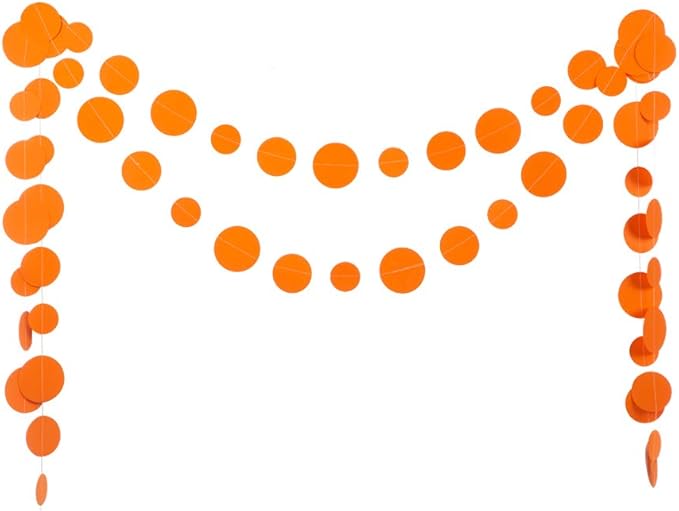 Orange Paper Garland Circle Dot Party Banner Streamer Backdrop Hanging Decorations, 20 Feet in Total