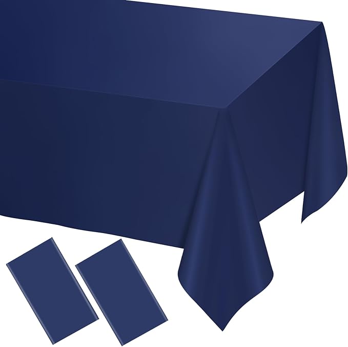 WNINK 2 Pack Navy Blue Tablecloths Dark Blue Rectangle Disposable Plastic Table Cloths 54" x 108" for Birthday, Retirement, Bridal Shower, Wedding, BBQ, Picnic Parties