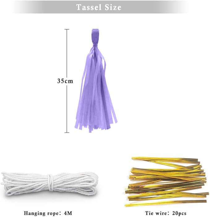 Tissue Paper Tassel DIY Hanging Paper Decorations Party Garland for Party Decor, Wedding, Festival, Baby Shower - 20PCS (Light Purple, 35CM)