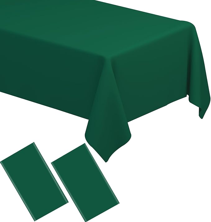 WNINK 2 Pack Dark Green Plastic Tablecloth Disposable Table Covers 54" x 108" Table Cloths for Bridal Shower Engagement Wedding Birthday Picnic Plastic Table Cloths for Parties