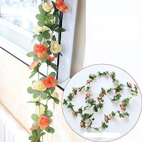 Miracliy 5Pcs 41FT Flower Garland Artificial Rose Arch Vines Fake Spring Floral Garland for Flower Wall Backdrop Wedding Mothers Day Garden Tea Party Decoration