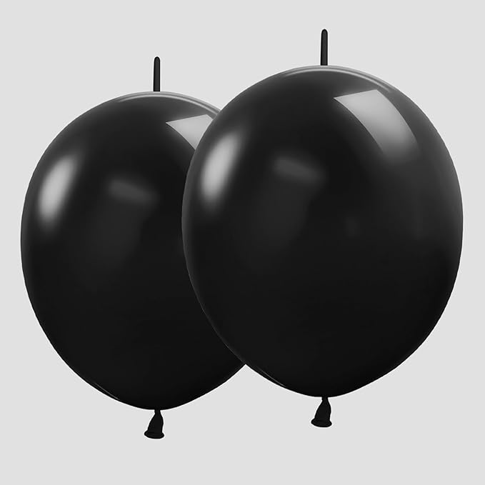 Link Balloons 12 Inch - 100 Pcs Quick Link Balloon Latex Linking Balloons Connected Linkable Balloon Birthday Wedding Party Decorations(Black-)