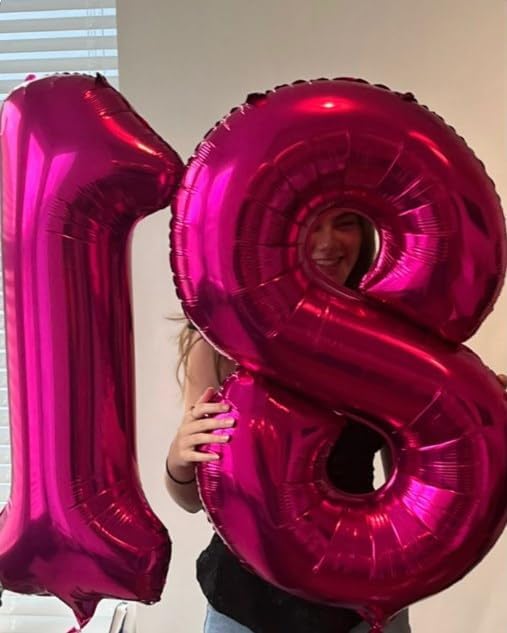 Hot Pink Foil Number 8 Balloon 40 Inch, Helium Mylar Eight Number 8 18 28 38 48 58 80 88 Birthday Balloons, 8th Hot Pink Women Men Wedding Anniversary, Graduations Party Supplies