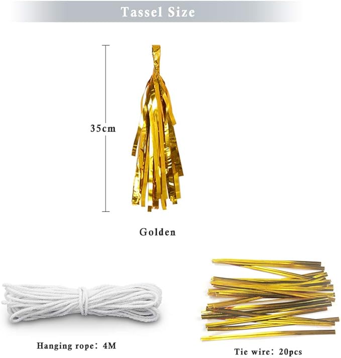 Gold Tissue Paper Tassel DIY Hanging Paper Decorations Party Garland for Parties, Weddings, Festivals, Baby Showers (GOLD 35CM)