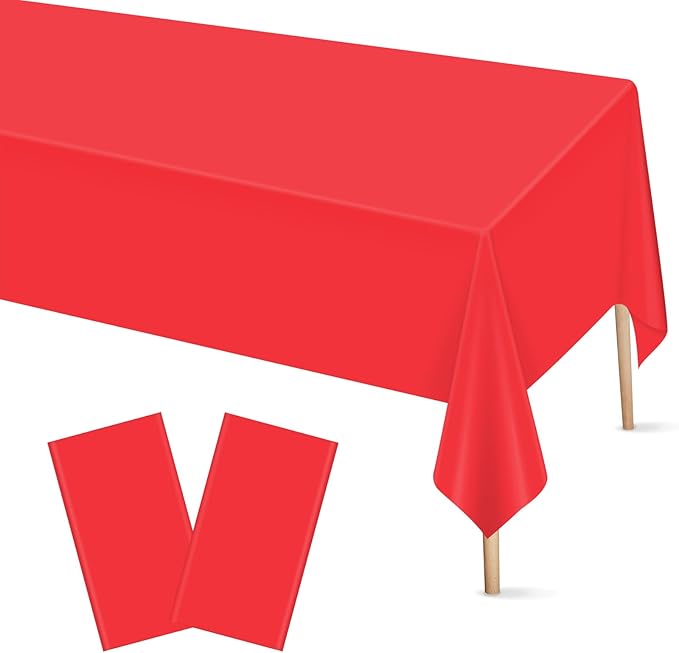 Mulbozy 2 Pcs Red Plastic Tablecloth for Rectangle Table, 54 × 108 inches Disposable Red Party Table Covers for Birthday, Anniversary, Wedding, Fine Dining, Graduation Party Decoration…
