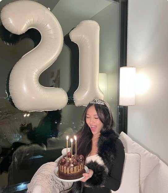 Cream White Number 21 12 Balloon 40 inch, Numbers 21 12 Birthday Balloons for Boy Girl, Cream White Foil 21 Balloon for 21 12 Birthday Party, Anniversary Celebration Decorations