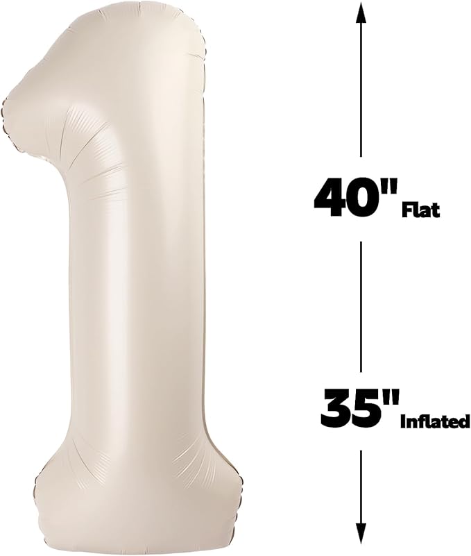 40 Inch Cream White Mylar Foil Number 16 61 Birthday Balloon, Digital Balloons for 16 Boy Girl Party Decorations Supplies, Big Helium Balloon Numbers for 61 Men Women Anniversary