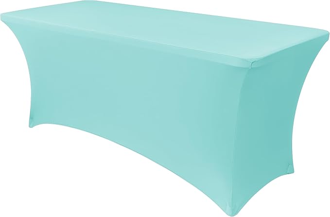 Obstal Spandex Table Cover 4ft Fitted Tablecloth Rectangular - Stretch Rectangle Folding Table Cloth for Birthday Party Wedding Banquet, Fresh Blue, 48L x 24W Inch