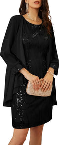 GRACE KARIN Women's Sequin Dress - Wedding Guest & Mother of The Bride Formal Dress - Two Piece Knee Length