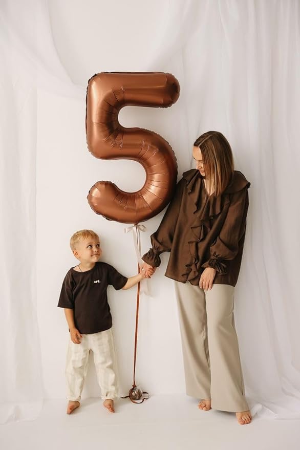 Number 5 Balloon 40 Inch, Foil Balloons for Boys And Girls, Coffee Brown Numbers Balloon for 5, 15, 25, 50 Birthday Party Decoration, Anniversary, Wedding, Single Supplies