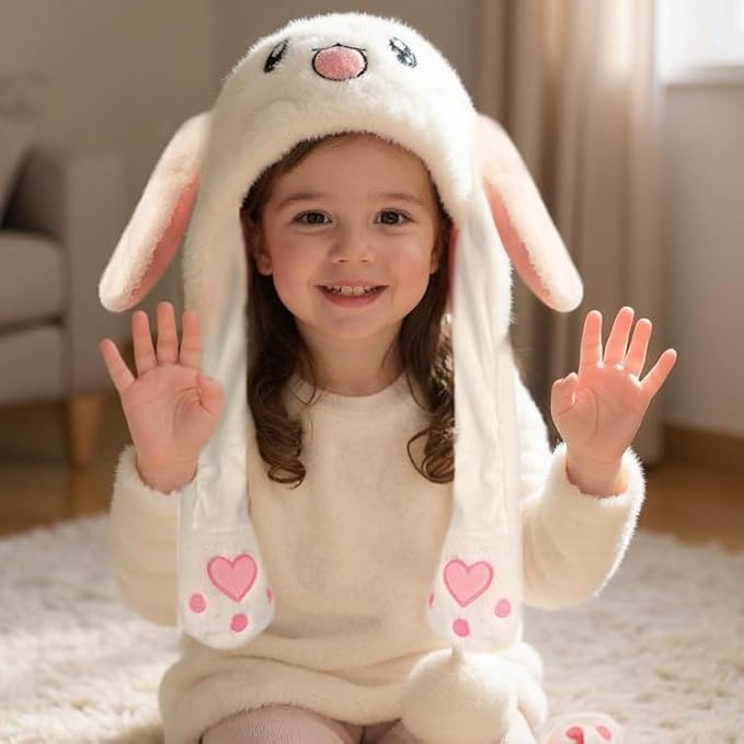 Animal Hat with Ears Moving Jumping Pop Up Beating Hat Plush Holiday Cosplay Dress Up Funny Gift for Kids
