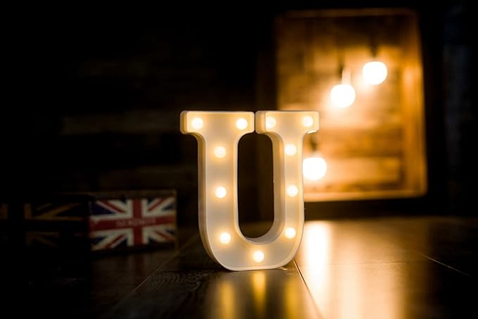 Foaky LED Letter Lights Sign Marquee Light Up Letters Sign for Night Light Wedding/Birthday Party Battery Powered Christmas Lamp Home Bar Decoration(U)