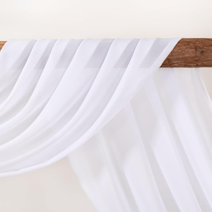White Wedding Arch Draping Fabric 30'' x 18FT 4 Panel Sheer Chiffon Arch Drapes for for Easter Bridal Shower Baby Shower Photo Booth Church Decor Birthday Party Outdoor Decoration