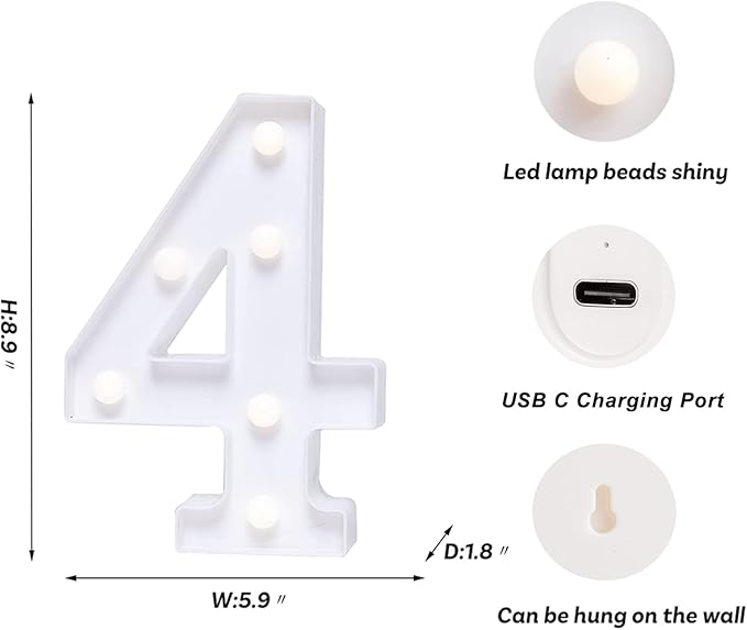 Foaky Rechargeable LED Letter Lights Sign Marquee Light Up Letters Sign for Night Light Wedding/Birthday Party Christmas Lamp Home Bar Decoration (4)