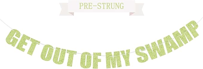 Pre-Strung Party Decorations Get out of my Swamp Bunting Banner Green Glitter Birthday Funny Housewarming Party Decor