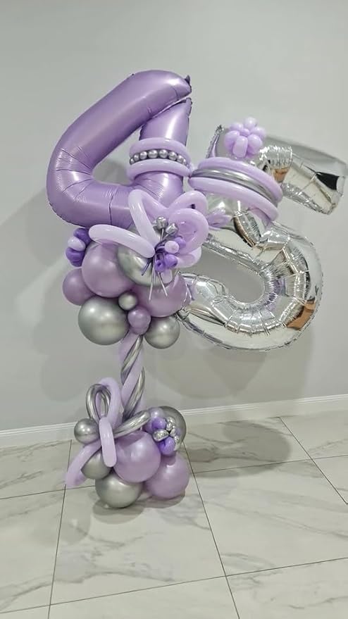 Lilac Number Balloon 40 Inch, 0 Number Balloons, 10 20 30 40 50 Numbers Balloon Birthday Decorations, Lavender Party Supplies for Women