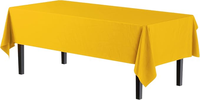 Exquisite 12-Pack Premium Plastic Tablecloth 54in. x 108in. Rectangle Table Cover - Yellow