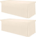 Smiry Spandex Tablecloth 2 Pack, Elastic Fitted Stretch Tablecloth for 8FT Rectangle Tables, Waterproof Washable Table Cover Skirt for Outdoor, Wedding, Banquet & Parties (Beige, 96Lx30Wx30H Inch)