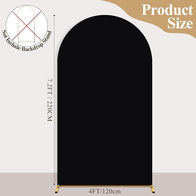 Ledido Wedding Arch Backdrop Cover 7.2FT Arch Covers Fitted Stretchy Spandex Round Top Stand Backdrop Cover for Wedding Banquet Ceremony Birthday Party Baby Shower Event Decoration,Black
