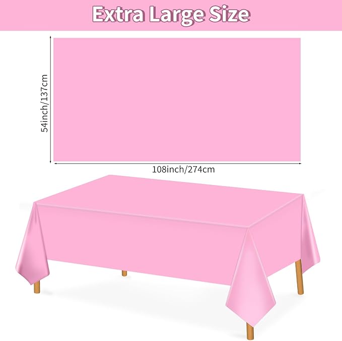 Hxezoc 3 Pack Pink Disposable Plastic Tablecloth, 54 x 108 Inches Waterproof Table Cover for Wedding Birthday Party Baby Shower Decorations Outdoor Indoor Party Supplies