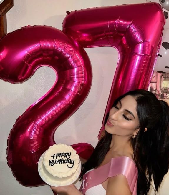 Hot Pink Number 7 Birthday Balloon 40 Inch, Digital Balloons for 7 17 27 70 77 Party Celebration Decorations Supplies, Mylar Foil Numbers Balloon for Seven Wedding Anniversary