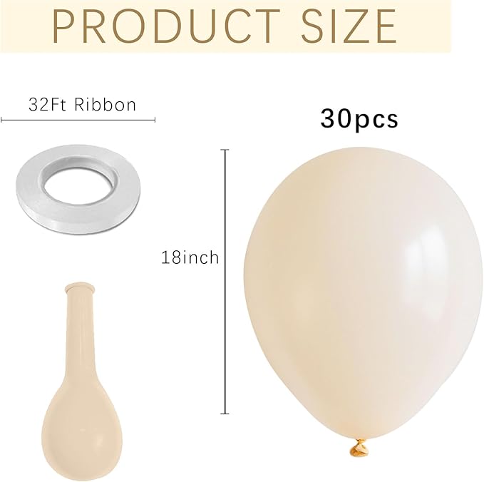 Cream Balloons 30 Pack 18 inch Latex Party Neutral Round Beige Sand White Balloons for Birthday Wedding Baby Shower Gender Reveal Party Decoration