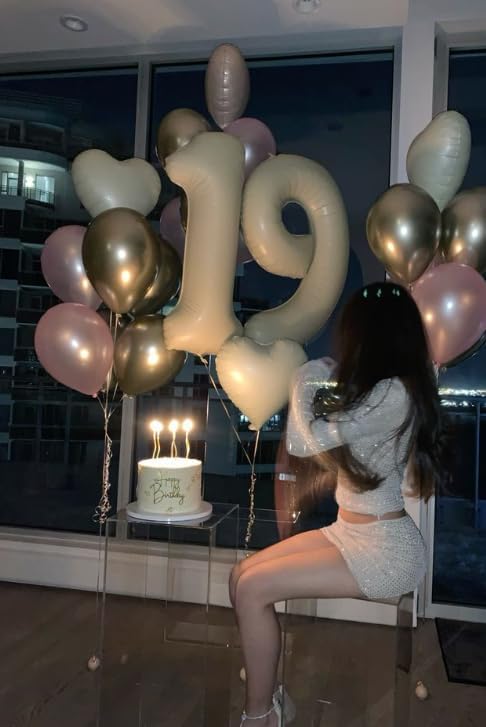 Cream White Number 7 Birthday Balloon 40 Inch, Digital Balloons for 7 17 27 70 77 Party Celebration Decorations Supplies, Mylar Foil Numbers Balloon for Seven Wedding Anniversary