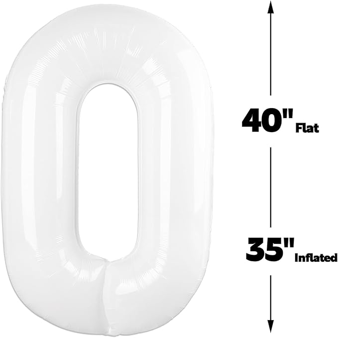 White 40 Inch 0 Number Balloons, 0 Decorations for 10 20 30 40 50 60 70 80 90 100 Birthday, White Foil Giant Birthday Graduations Anniversary Party Balloon