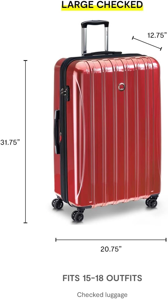 DELSEY PARIS Helium Aero Hardside Expandable Luggage with Spinner Wheels, Brick Red, Checked-Large 28 Inch