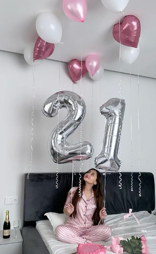Silver 40 Inch Big Number Balloon Birthday Decoration, Number 2 Helium Balloon 12 20 22 23 24 26 2025 New Years Celebration, Boy Girl Baby Anniversary Party Graduations Supplies Decorations