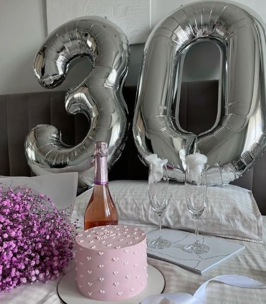 40 Inch Silver 23 Large Number Balloon, 23 32 Silver Birthday Party Decorations, Number 23 Foil Balloons for Anniversary Party Graduations Celebration Supplies