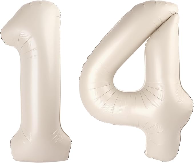 40 Inch Cream White Large Number 14 41 Birthday Balloon, Giant Number 14 41 Balloons, Foil Mylar Big Balloons for Anniversary Graduation Supplies Decorations