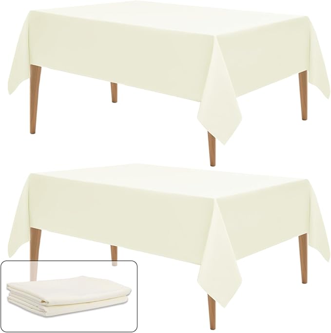 WIGENIUS 2 Pack Ivory Table Cloth Rectangle Tablecloths 60X102 Inch,Polyester Table Cloth for 6 Foot Rectangle Tables,Wrinkle Resistant Washable Fabric Table Covers for Party,Wedding Banquet