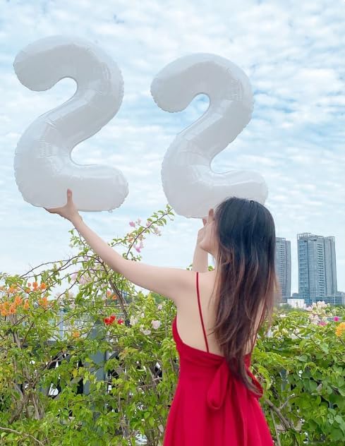 Big 40 Inch White 2 Number Balloon Birthday Decoration, White Number 2 Helium Balloons 12 20 22 23 24 26 28 32 42 Celebration, Boy Girl Baby Anniversary Party Graduations Supplies
