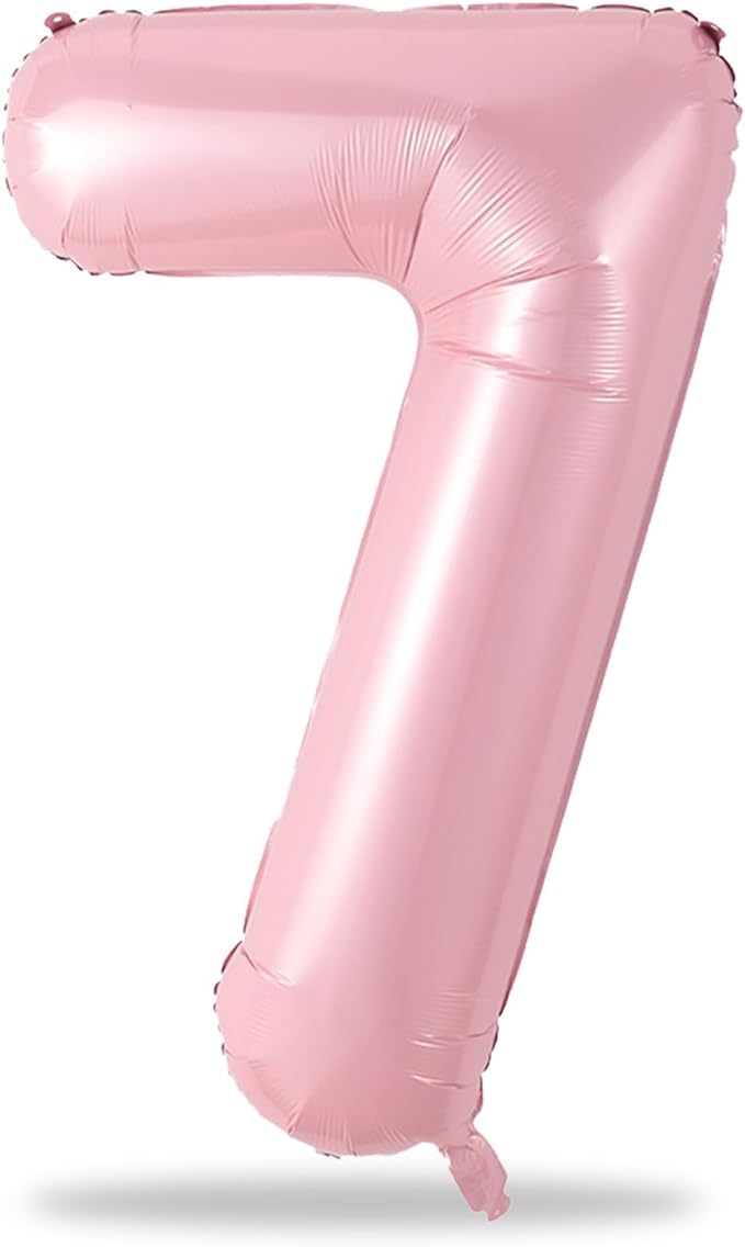 Light Pink Foil Balloon Number 7, 40'' Giant Self Inflating Number Balloons Set 0-9, Large Pastel Pink Number 7 Helium Balloon for Girls 7th Birthday Princess Party Decorations Supplies