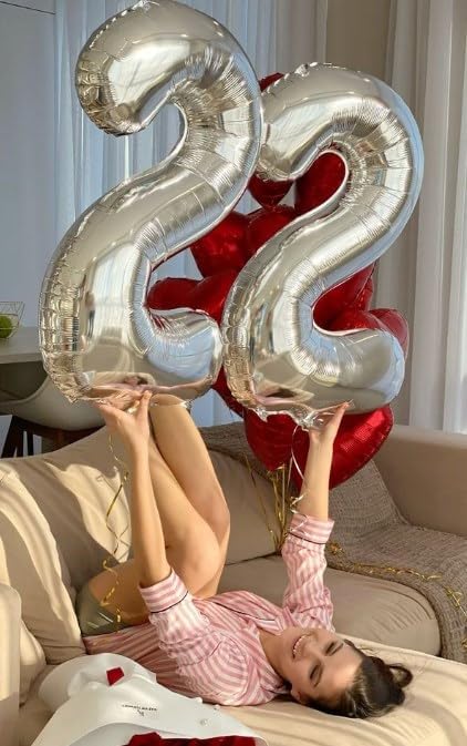 Silver 40 Inch Big Number Balloon Birthday Decoration, Number 2 Helium Balloon 12 20 22 23 24 26 2025 New Years Celebration, Boy Girl Baby Anniversary Party Graduations Supplies Decorations