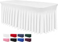 Table Skirt for 4 Foot Tables - One-Piece White Tablecloths and Skirt, Wrinkle Resistant Ruffles Elastic Cover for Banquets, Weddings, Events, Parties