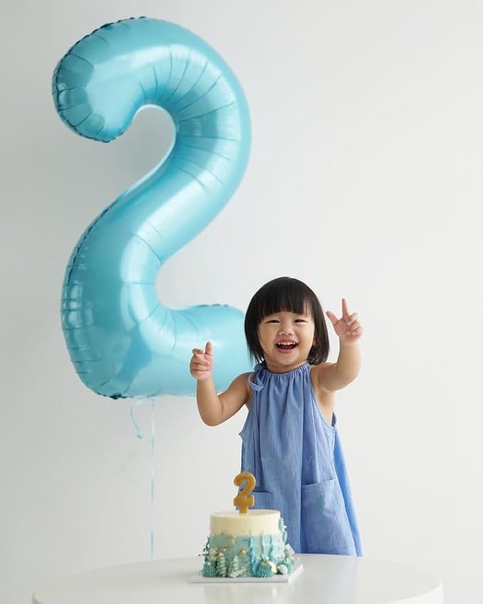 Pearlescent Blue Number 2 Balloon 40 Inch, 2 Balloon Number, 2nd Birthday Decorations for Baby Girls Boys Toddlers