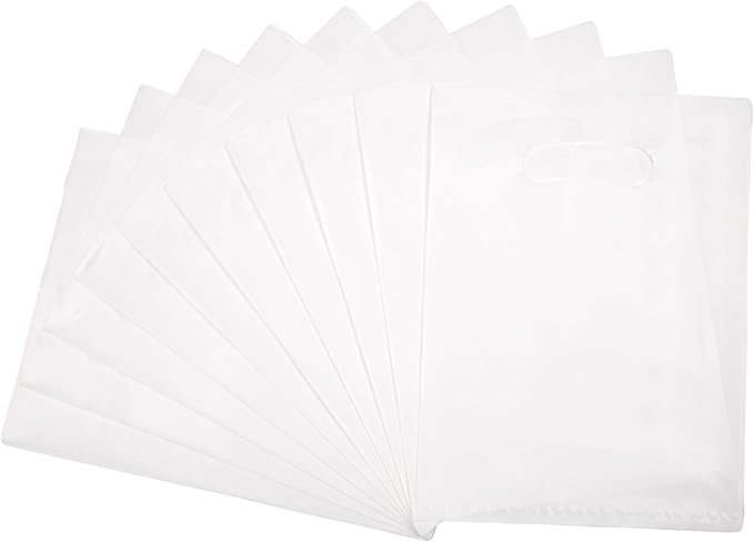 100 PCS White Small Gift Bags, 6"x8" Party Favor Goodie Bags, Treat Retail Pouches with Handle for Kids Birthday, Christmas, Small Businesses