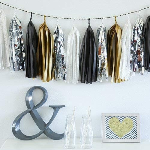 9.8in Silver Tissue Paper Tassel DIY Hanging Paper Decorations Party Garland Decor for Parties, Weddings, Festivals, Baby Showers - 20PCS (25cm)