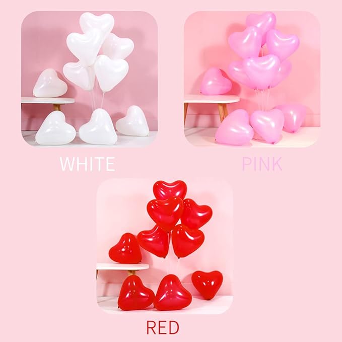50pcs 10-inch Heart shaped balloons 3 Kinds of Color Latex Balloons for Valentines Day,Propose Marriage,Wedding Party.(red, pink, white)