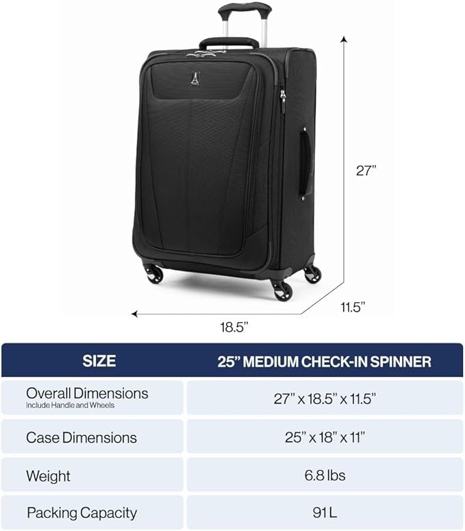 Travelpro Maxlite 5 Softside Expandable Luggage with 4 Spinner Wheels, Lightweight Suitcase, Men and Women, Shadow Grey, Checked-Medium 25-Inch