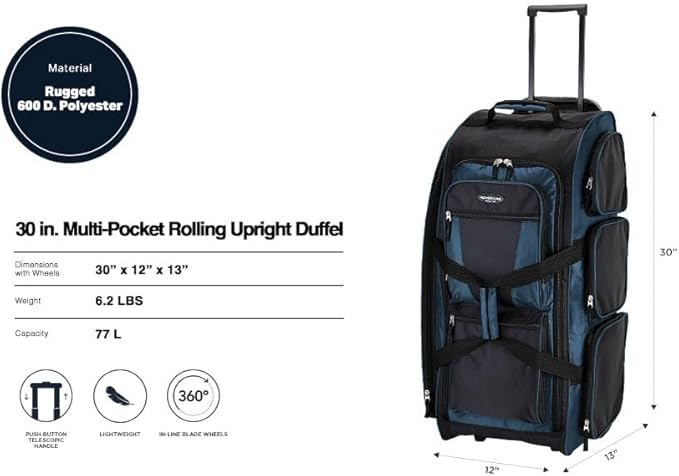 Travelers Club Xpedition 30 Inch Multi-Pocket Upright Rolling Duffel Bag