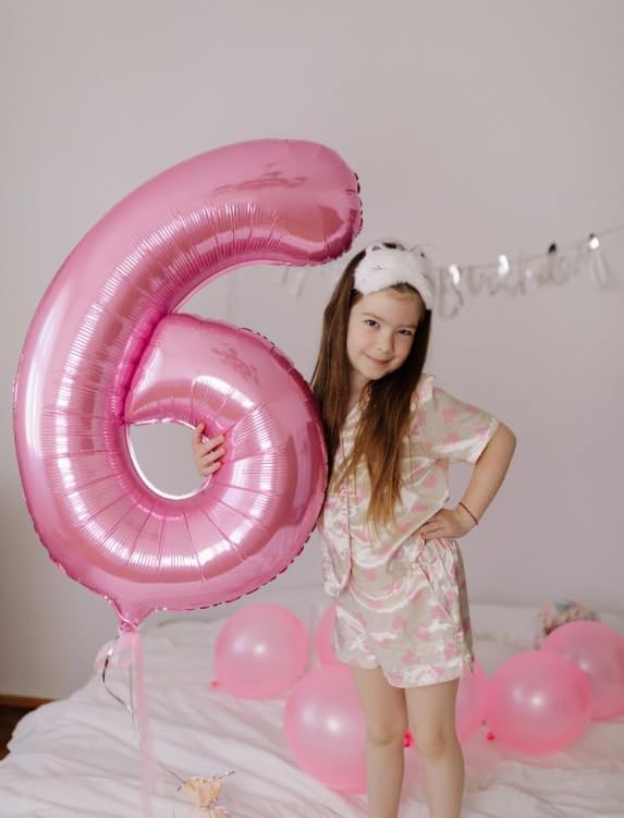 Pearlescent Pink 40 Inch Mylar Foil Number 6 Balloon, Birthday Digital Balloons for 6 16 Boy Girl Party Decorations Supplies,Pearl Pink Big Helium Balloon Numbers for 26 36 46 60 Men Women Anniversary