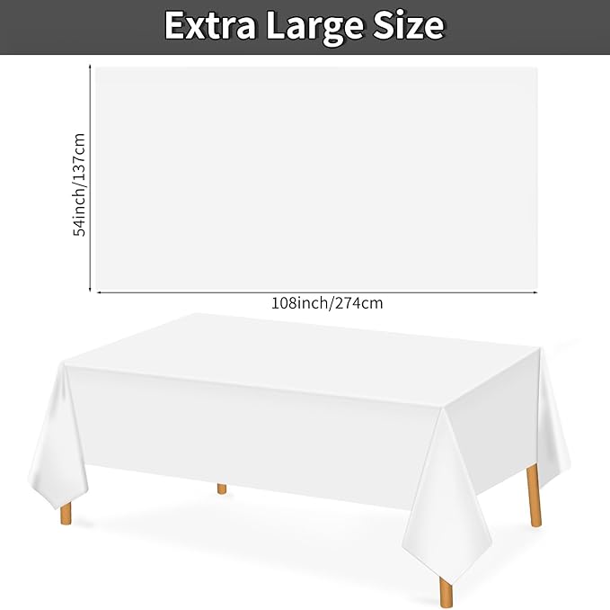 2 Pack White Plastic Tablecloth 54 x 108 Inch Disposable Table Cloth Rectangular Table Cover for Indoor or Outdoor Parties Engagement Wedding Bridal Shower Banquet